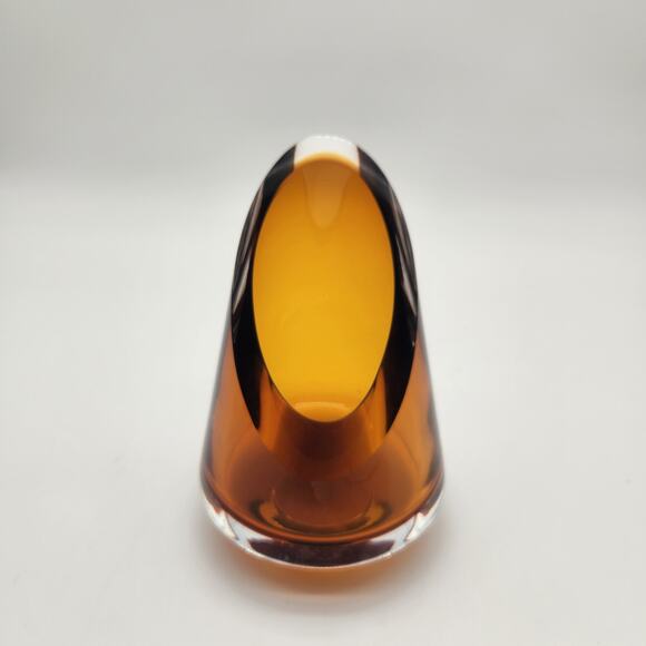 Badash Poland Amber & Clear Art Glass Vase/Candle Holder Handmade Diagonally Cut - Picture 12 of 12
